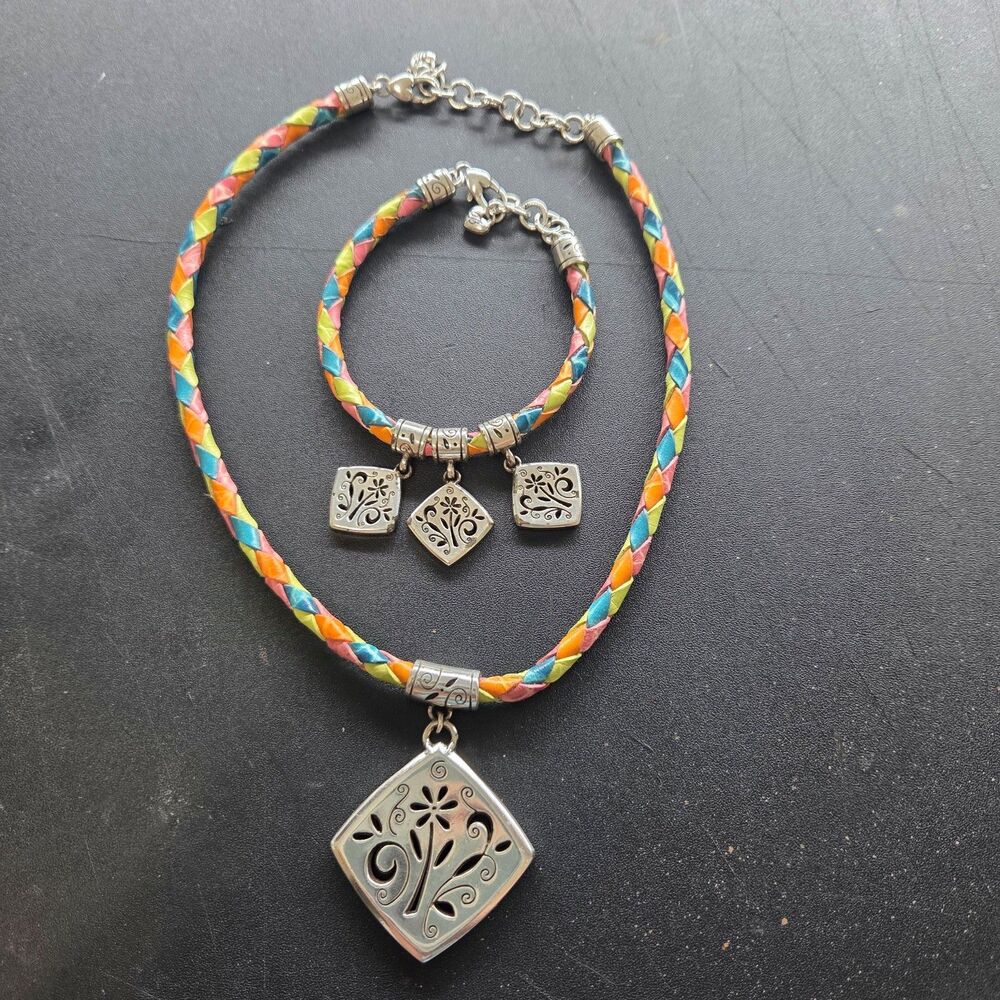 Brighton Sunkissed Necklace Bracelet Set Rainbow Braided Leather Retired